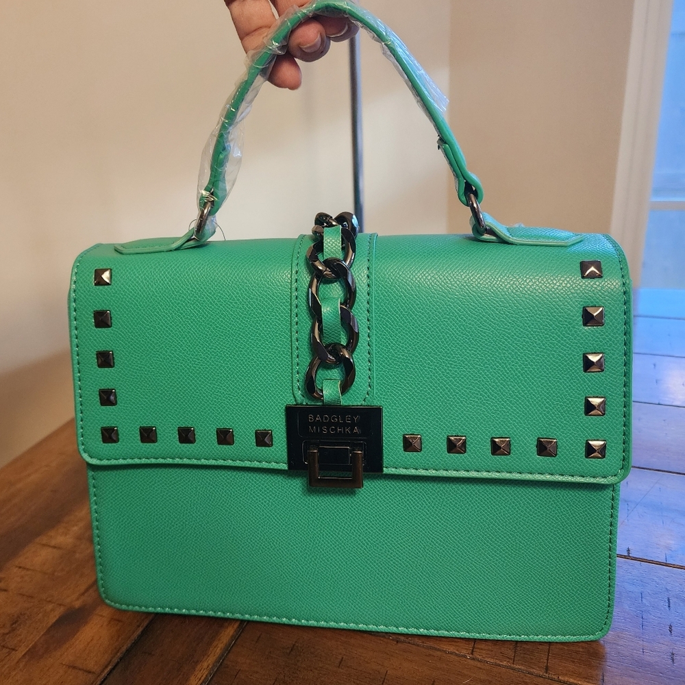 Badgley Mischka Green Vegan Leather Studded Crossbody Purse MSRP $159 NWT